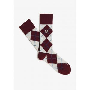 Fred Perry - Jacquard Argyle Oxblood/Ecru/Court Blue - Chaussettes - bordeaux - L/XL - 86% Coton, 13% Polyamide, 1% Elastane