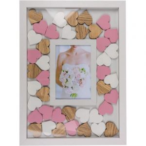 Livre d'or avec cadre photo et 42 coeurs en bois - Multicolore - L 28.5 cm x l 38.5 cm x H 2.5 cm