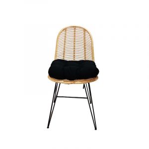 Chaise en rotin "Millau" - Beige - Chaise pour Extérieur ou Intérieur - Pieds en métal noir - L 55 x P 45 x H 95 cm