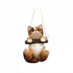 Figurine de chat à suspendre en polyrésine - Marron - H 14,9 cm