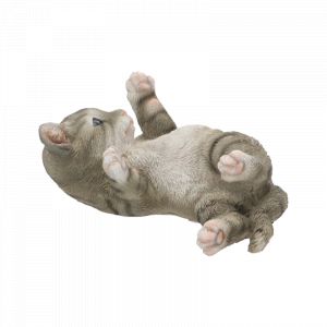 Figurine de chat jouant couché en polyrésine - Gris - L 17,7 cm