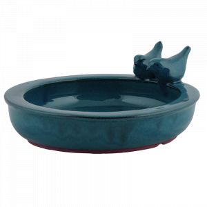 Bain d'oiseau rond en céramique - Bleu - D 26,9 cm