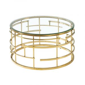 Table d'appoint ronde en verre et inox - Doré - D 80 cm