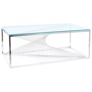 Table basse avec plateau en verre et pieds en inox - Finition chromée - L 120 x P 60 x H 45 cm