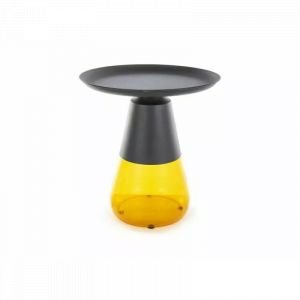 Table basse ronde en verre fumé "Tiffany A" - Noir/Jaune - D 50 x H 52 cm