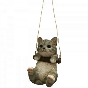 Figurine de chat à suspendre en polyrésine - Gris - H 14,9 cm