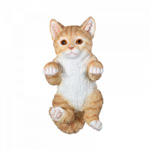 Statuette de chat à accrocher sur barrière en polyrésine - Beige - L 11 x l 9 x H 22 cm