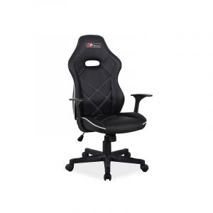 Fauteuil de gaming pivotante sur roulettes en eco-cuir BOXTER - Noir / Blanc - H 108 x L 65 x P 46cm