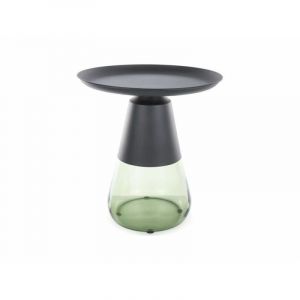 Table basse ronde en verre fumé "Tiffany A" - Noir/Vert - D 50 x H 52 cm