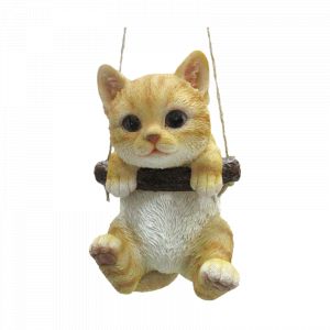 Figurine de chat à suspendre en polyrésine - Orange - H 14,9 cm