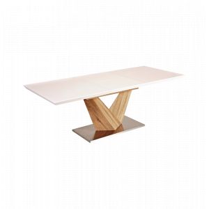 Table extensible 10 personnes - Alaras - 160-220 x 90 x 75 cm - Blanc laqué