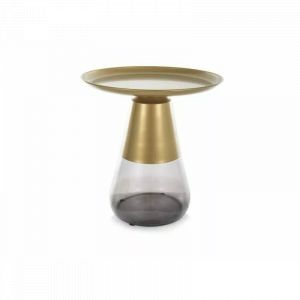Table basse ronde en verre fumé "Tiffany A" - Dorée/Noir - D 50 x H 52 cm