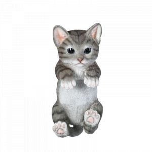 Statuette de chat à accrocher sur barrière en polyrésine - Gris - L 11 x l 9 x H 22 cm