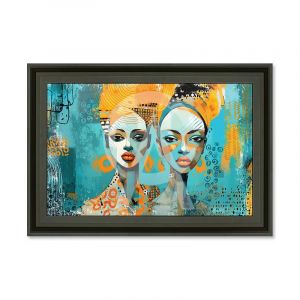 Cadre en bois avec impression en PVC vernis "2 Égyptiennes turquoises" - Noir mat - 60 x 90 cm - Collection Romaric