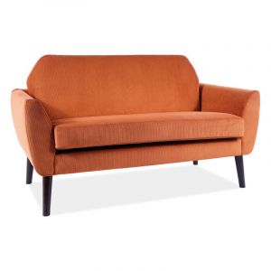 Canapé 2 places en velours - Orange - Pieds en bois - L 147 cm x l 85 cm x P 52 cm