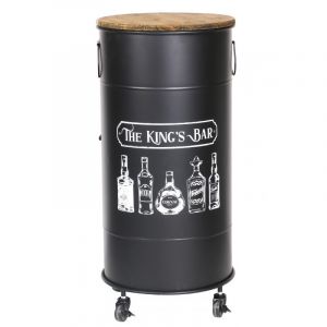 Bar bidon 1 porte à roulettes - Noir et bois - Métal et bois - D 40 x H 85 cm