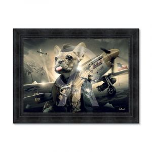 Cadre en bois avec impression en PVC vernis "Aviateur Bouledog" - Noir - 50 x 70 cm - Collection Binet
