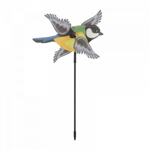 Moulin à vent à planter forme mésange charbonnière - Multicolore - H 92 cm