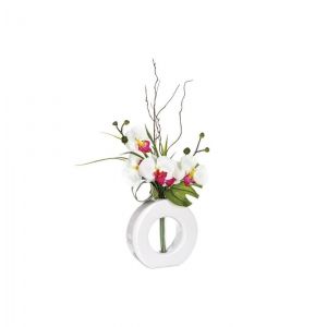 Composition orchidée vase - 36 x 16 x 44 cm - Porcelaine - Blanc