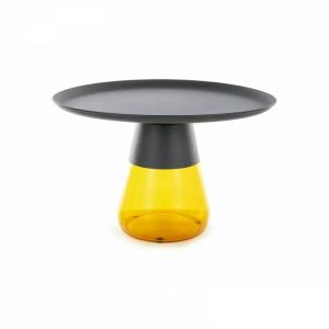 Table basse ronde en verre fumé "Tiffany B" - Noir/Jaune - D 70 x H 43 cm