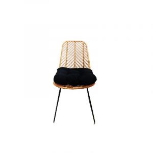 Chaise en rotin "EverDeen" - Beige - Chaise pour Extérieur ou Intérieur - Pieds en métal noir - L 60 x P 45 x H 90 cm