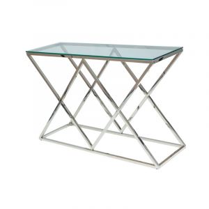 Table console en verre et structure chromé - Argenté - L 100 x P 30 x H 78 cm