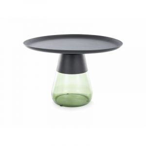 Table basse ronde en verre fumé "Tiffany B" - Noir/Vert - D 70 x H 43 cm