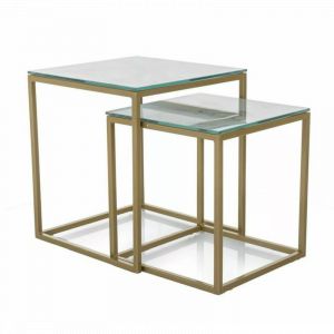 Set de 2 tables basse effet marbre "Gloria II" - Dorée - l 40 x H 44 x L 40 cm