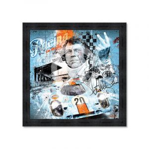 Cadre en bois avec impression en PVC vernis "Steve McQueen" - Noir - 80 x 80 cm - Collection Binet