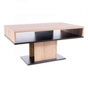 Table basse en bois aspect chêne avec 2 niches de rangement - Noir et beige - L 100 x P 60 x H 50 cm