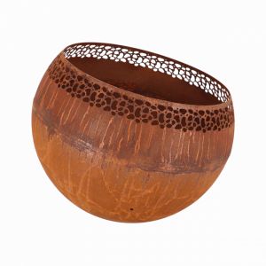 Brasero boule décor pois - Collecteur de cendres - D 58 x H 46,5 cm - Métal rouillé