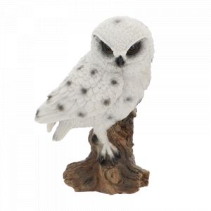 Figurine de Harfang des neiges décorative sur tronc - Blanc - H 34,2 cm