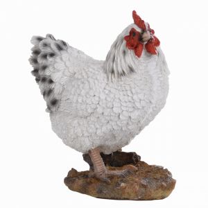 Figurine décorative intérieur ou extérieur - Poule debout - H 19,8 cm - Blanc
