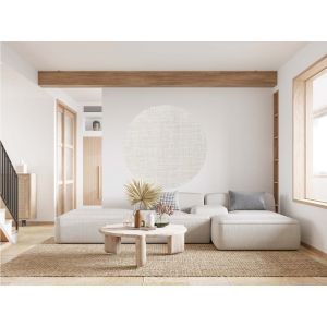 Rond - Adhésif décoratif imitation tissu chevron beige