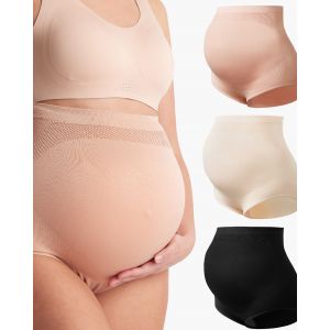 Culottes de grossesse taille haute sans coutures – maintien doux du ventre | Value: Noir, beige amande, rose coquille – lot de 3 | Talla: XL