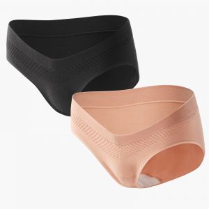 Culotte de grossesse à taille haute, sans couture, pour le soutien du ventre - Lot de 3 | Größe: Noir, amande, rose huître-3pk | Size: M