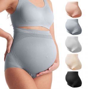 Culottes de grossesse taille haute sans coutures – maintien doux du ventre | Value: Gris clair, gris foncé, rose coquille – lot de 5 | Talla: 2XL