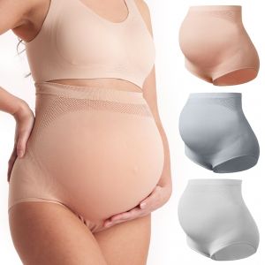 Culottes de grossesse taille haute sans coutures – maintien doux du ventre | Value: Gris clair, gris foncé, rose coquille – lot de 3 | Talla: 3XL