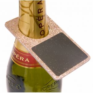 Lot de 2 Ardoises décor de bouteille en bois 10cm, pailletées Rose Gold