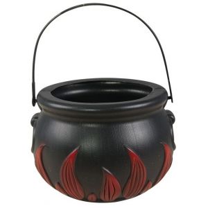 P'TIT Clown re14206 - Chaudron de sorcière plastique noir avec flammes de 17 cm