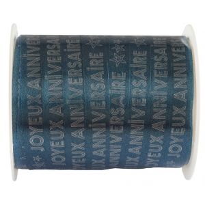 SANTEX 7982-47-10, Bolduc anniversaire Star d'un jour bleu canard/argent 10mm x 25 m