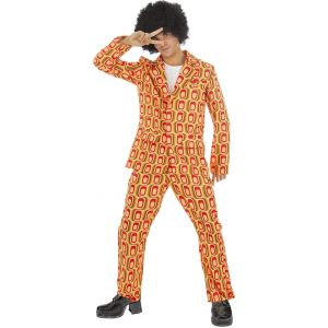 Chaks C4401XL, Costume complet disco motifs carré jaune/rouge homme, taille XL