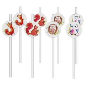 P'TIT Clown re22499 - Lot de 8 pailles anniversaire Animaux de la forêt