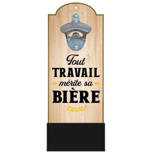 D&eacute;capsuleur mural TRAVAIL BIERE en bois 30cm