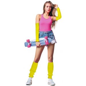 Party Pro 3330111, Lot de 2 Manchettes/Guêtres tricot fluo jaune