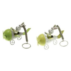 Chaks 80222, Lapin dans avion m&eacute;tal ressort D&eacute;co 8,5cm, Vert/Jaune