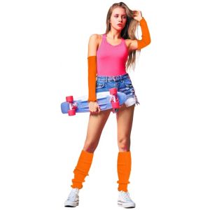 Party Pro 3330110, Lot de 2 Manchettes/Guêtres tricot fluo orange