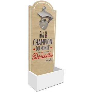 D&eacute;capsuleur mural CHAMPION DU MONDE de Descente en bois 30cm