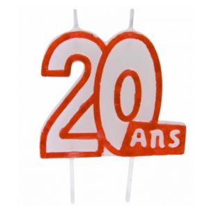 Bougie anniversaire blanc/ROUGE 20 ans
