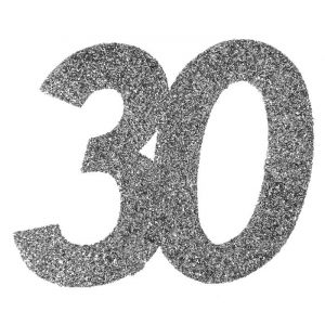 Sachet de 6 grands Confettis anniversaire, ARGENT paillet&eacute; 30 ans